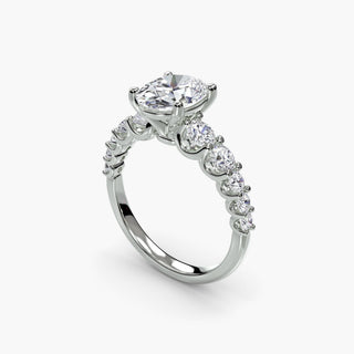 LabGrownDiamonds.com round U-prong diamond band engagement ring with oval diamonds, shown from four angles in white gold setting.