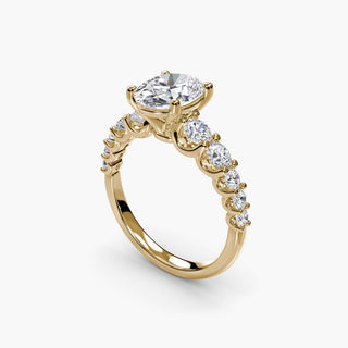 Graduated round U-prong diamond band engagement ring with oval diamonds, yellow gold setting by LabGrownDiamonds.com