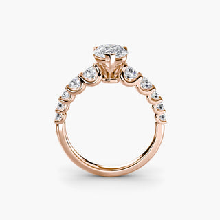 Graduated round U-prong diamond band engagement ring with lab-grown diamonds, shown from the front view.