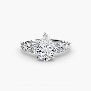 LabGrownDiamonds.com diamond engagement ring with graduated round U-prong setting, white gold band, and pear-shaped diamonds.
