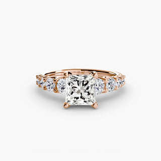 LabGrownDiamonds.com graduated round U-prong diamond band engagement ring, close-up view of the setting with sparkling diamonds.