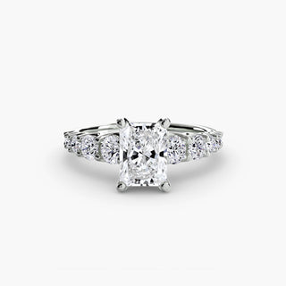 LabGrownDiamonds.com graduated round U-prong diamond band engagement ring in white gold, showcasing detailed setting with multiple diamonds.