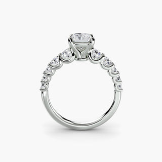 LabGrownDiamonds.com graduated round U-prong diamond band engagement ring in white gold, showcasing sparkling diamonds from the front.