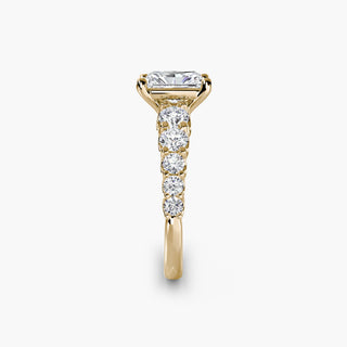 Radiant gold graduated round U-prong diamond band engagement ring featuring multiple diamonds from LabGrownDiamonds.com