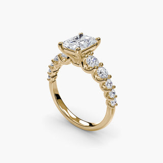 LabGrownDiamonds.com graduated round U-prong diamond band engagement ring with radiant cut diamonds, shown from four angles.