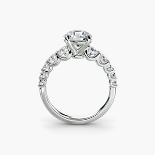 Lab-grown diamond engagement ring with graduated round U-prong setting in white gold, featuring multiple sparkling diamonds.