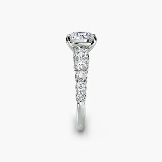Graduated Round U-Prong Diamond Band Engagement Ring setting in white gold with three side view angles.