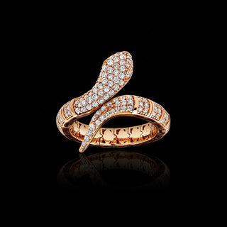 Lab grown diamond snake ring in 14k rose gold with a flexible design that can be worn on different ring sizes. || #metal_rose gold