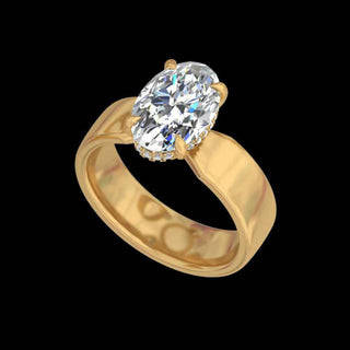 Oval Wide Band Hidden Halo Engagement Ring