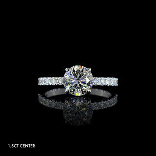 Pave diamond engagement ring with a 1.5 carat round diamond in white gold || #diamond shape_round #center carat weight_1.5 #metal_white gold
