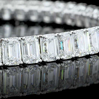LabGrownDiamonds.com 10 CTW emerald lab-grown diamond tennis bracelet in white gold, 7-inch with sparkling emerald-cut diamonds