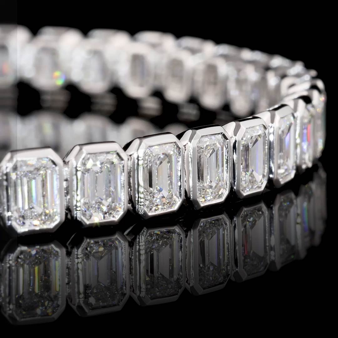 10 CTW Emerald Bezel Lab Grown Diamond Tennis Bracelet