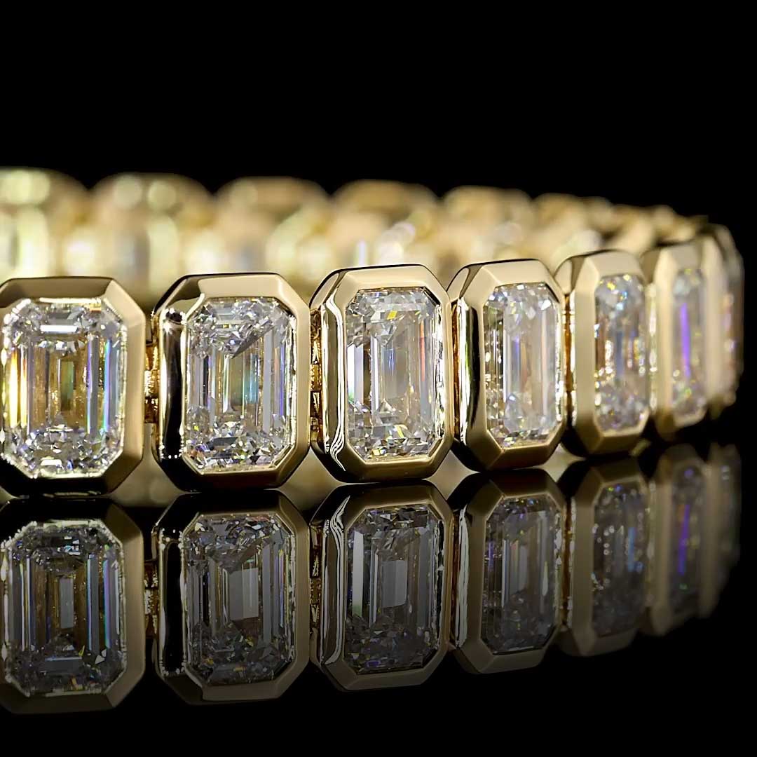 18 CTW Emerald Bezel Lab Grown Diamond Tennis Bracelet