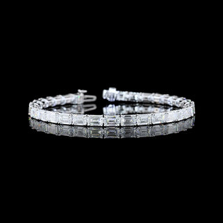 East-West emerald lab-grown diamond tennis bracelet with 16 carats total weight, set in a sleek design on a 7.25-inch bracelet.