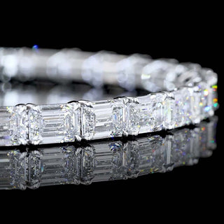 Emerald lab-grown diamond tennis bracelet with east-west setting, 16 carats total weight, 7.25-inch length, sparkling and elegant.