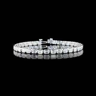 LabGrownDiamonds.com 7 CTW emerald bezel lab-grown diamond tennis bracelet, east-west design, white gold, 7-inch length.