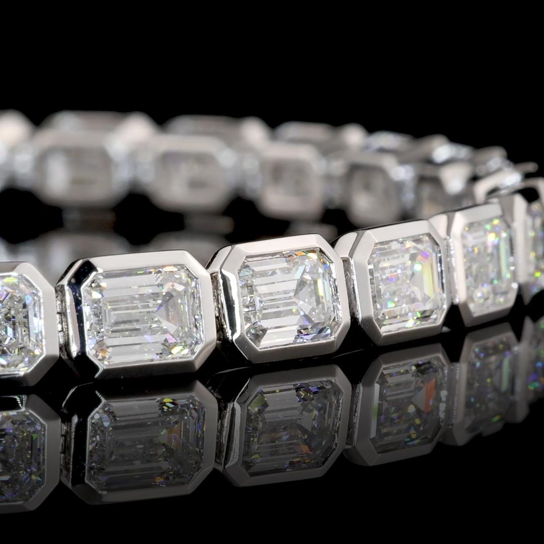 10 CTW East-West Emerald Bezel Lab Grown Diamond Tennis Bracelet