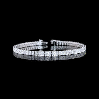 Lab Grown Diamonds radiant 7 carat total weight tennis bracelet with 11pt diamonds in white gold, 7-inch length.