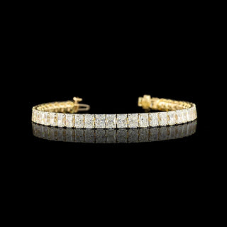 Gold tennis bracelet with 15 carats of radiant lab-grown diamonds, featuring 43 sparkling 35pt stones on a 6.25-inch chain