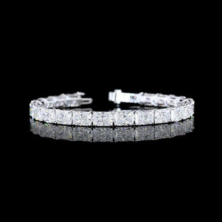 Lab-grown diamond tennis bracelet with 23 carats total weight, radiant cut, east-west setting, 7.25-inch length, sparkling jewelry piece