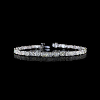 East-West Radiant lab grown diamond tennis bracelet in 14k white gold, prong setting, 10 carat total weight.