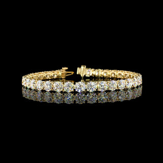 17 carat total weight round lab-grown diamond tennis bracelet with yellow gold setting, 7-inch length, shown on a white background