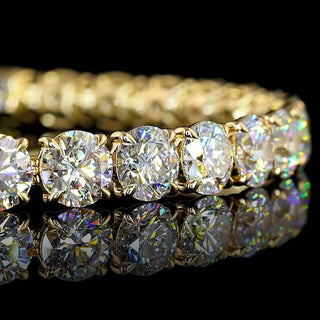 Round lab-grown diamond tennis bracelet with 22 carats total weight, yellow gold, 6.5-inch length, featuring sparkling diamonds.