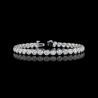 Lab Grown Diamonds 7 CTW round bezel tennis bracelet with 36 lab-grown diamonds in white gold setting, elegant and sparkling jewelry piece.