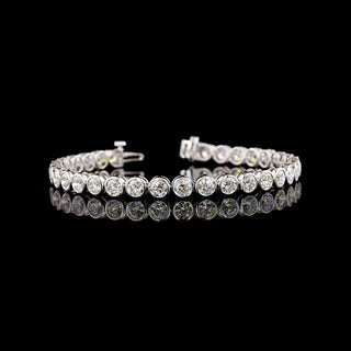 Lab Grown Diamonds 10 CTW round bezel lab-grown diamond tennis bracelet in white gold showing sparkling diamonds and elegant design.
