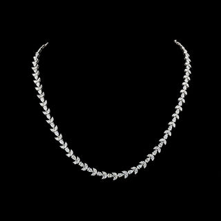 Floral pear and marquise lab-grown diamond tennis necklace in white gold, featuring 11 carats of sparkling diamonds on a 16-inch chain.