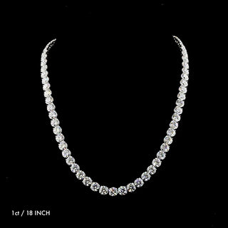 Round lab-grown diamond tennis necklace with 70 carats total weight, 18-inch white gold chain, 71 sparkling stones.