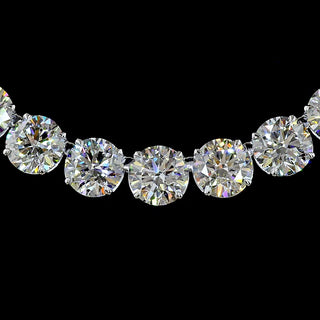 Round lab-grown diamond tennis necklace with 72 carats total weight, 57 diamonds, 16-inch white gold chain, from LabGrownDiamonds.com