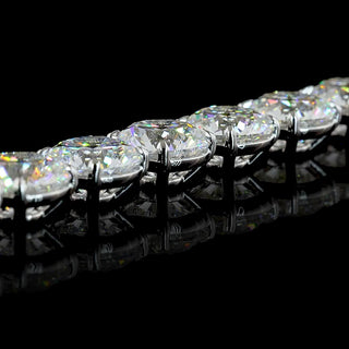Round lab-grown diamond tennis necklace with 72 carats total weight, 57 diamonds, 16-inch white gold chain, from LabGrownDiamonds.com