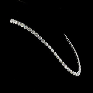 Round lab-grown diamond tennis necklace with 72 carats total weight, 57 sparkling stones, 16-inch white gold setting.