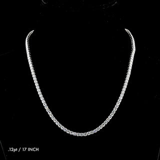 Round lab-grown diamond tennis necklace with 12pt diamonds, 15.5ct total weight, 17-inch white gold chain, from LabGrownDiamonds.com