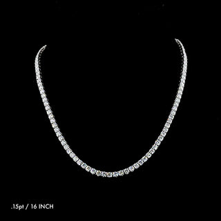 Round lab-grown diamond tennis necklace  with 15-point diamonds, 16-inch length, 17.5-carat total weight.