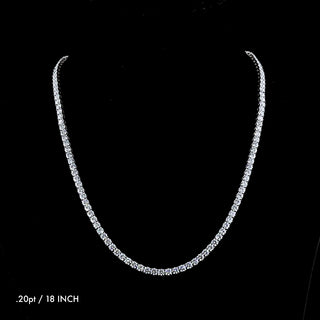 Elegant white gold tennis necklace featuring round lab-grown diamonds totaling 22.5 carats and 20-point stones.