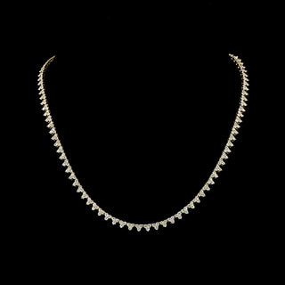 Lab-grown diamond tennis necklace with 6 carats total weight, round trio stones, 16-inch yellow gold chain, 291 diamonds.