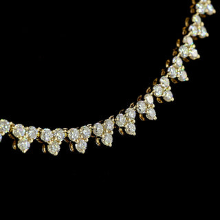 Lab Grown Diamonds round trio tennis necklace with 6 carats total weight, 291 lab-grown diamonds, 16-inch yellow gold chain