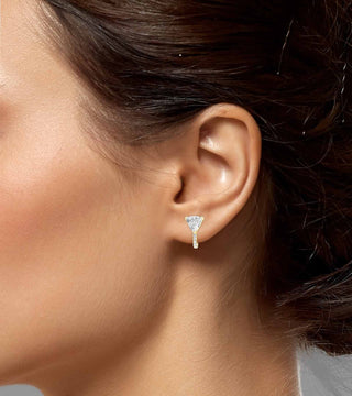 Lab-grown diamond huggie earrings with trillion and pave designs, 1.6 carats total weight, on-ear close-fitting jewelry.