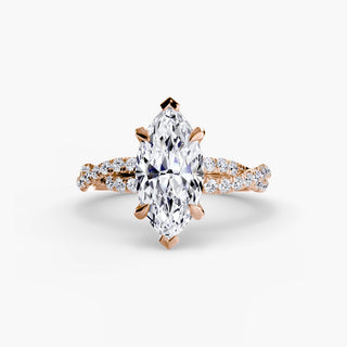 Twisted pavé engagement ring setting in rose gold, featuring a marquise-cut lab grown center diamond with a twisted pavé diamond band. || #metal_rose gold #diamond shape_marquise