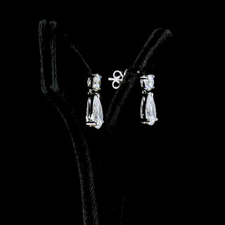 Video of Round and Pear drop earrings in 14k white gold, prong setting, with 0.40ct round and 1.10ct pear lab grown diamonds. || #total carat weight_3