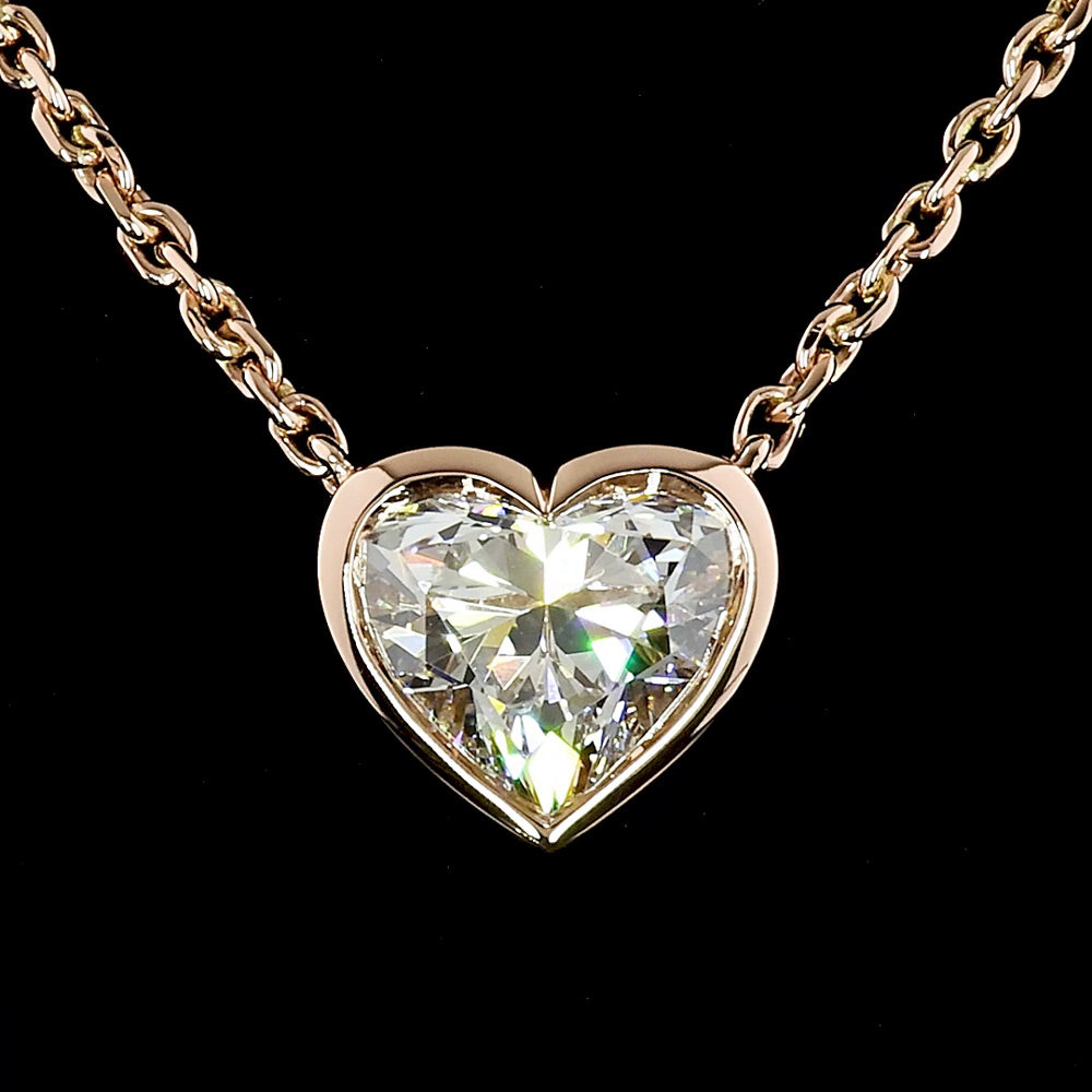 14K Rose Gold Bezel Heart Lab Grown Diamond Pendant Necklace