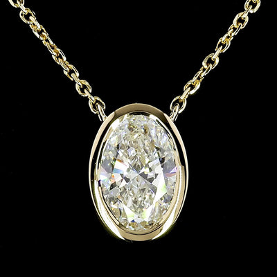 14K Yellow Gold Oval Bezel Lab Grown Diamond Pendant Necklace