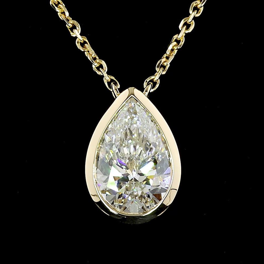 14K Yellow Gold Bezel Pear Lab Grown Diamond Pendant Necklace