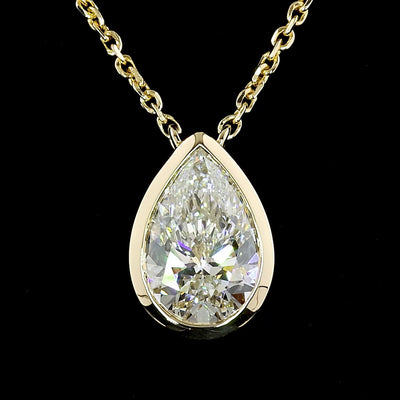 14K Yellow Gold Bezel Pear Lab Grown Diamond Pendant Necklace