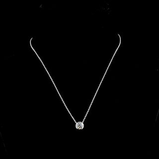14K White Gold Lab Grown Diamond Round Bezel Pendant Necklace