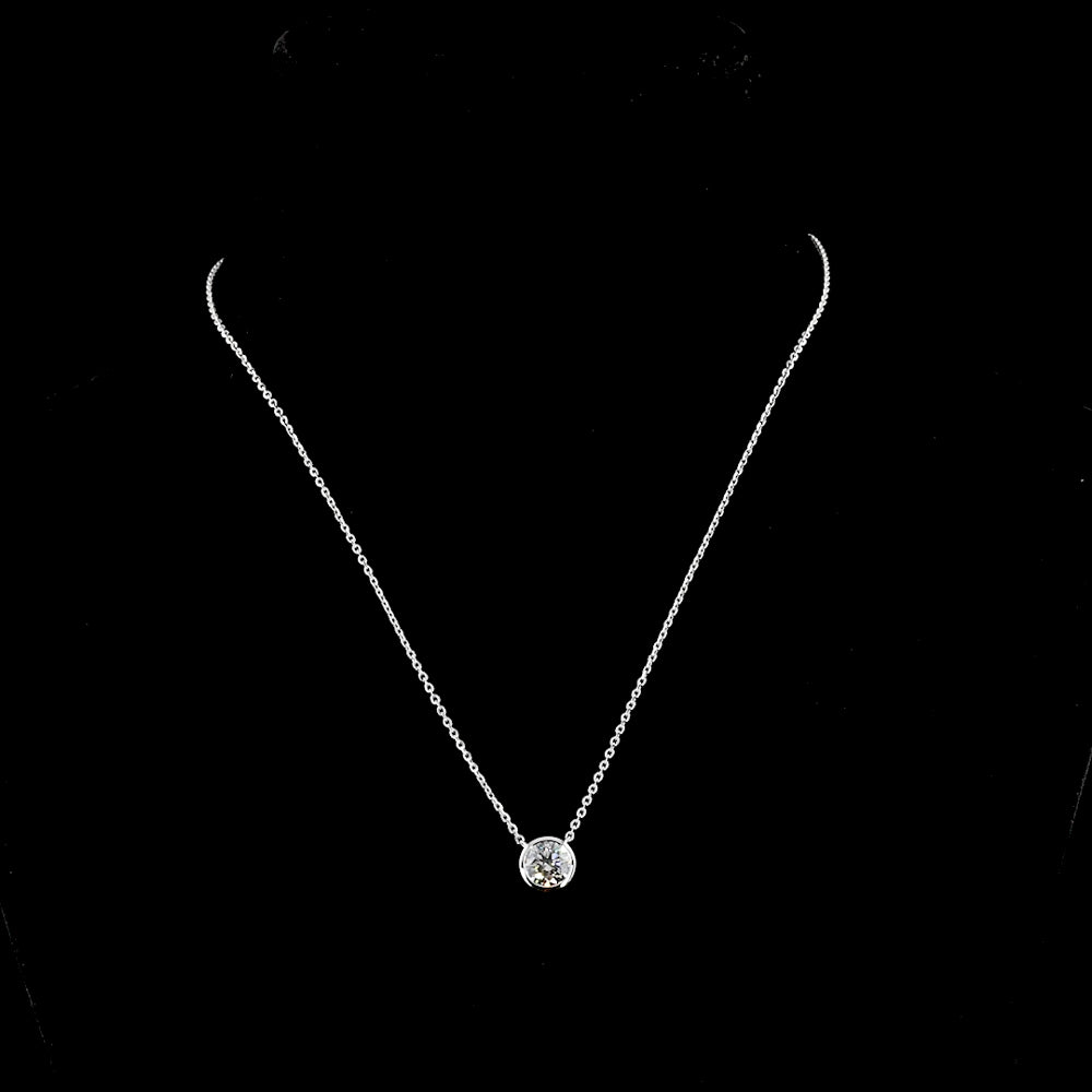 14K White Gold Lab Grown Diamond Round Bezel Pendant Necklace