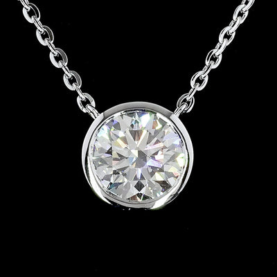 14K White Gold Lab Grown Diamond Round Bezel Pendant Necklace