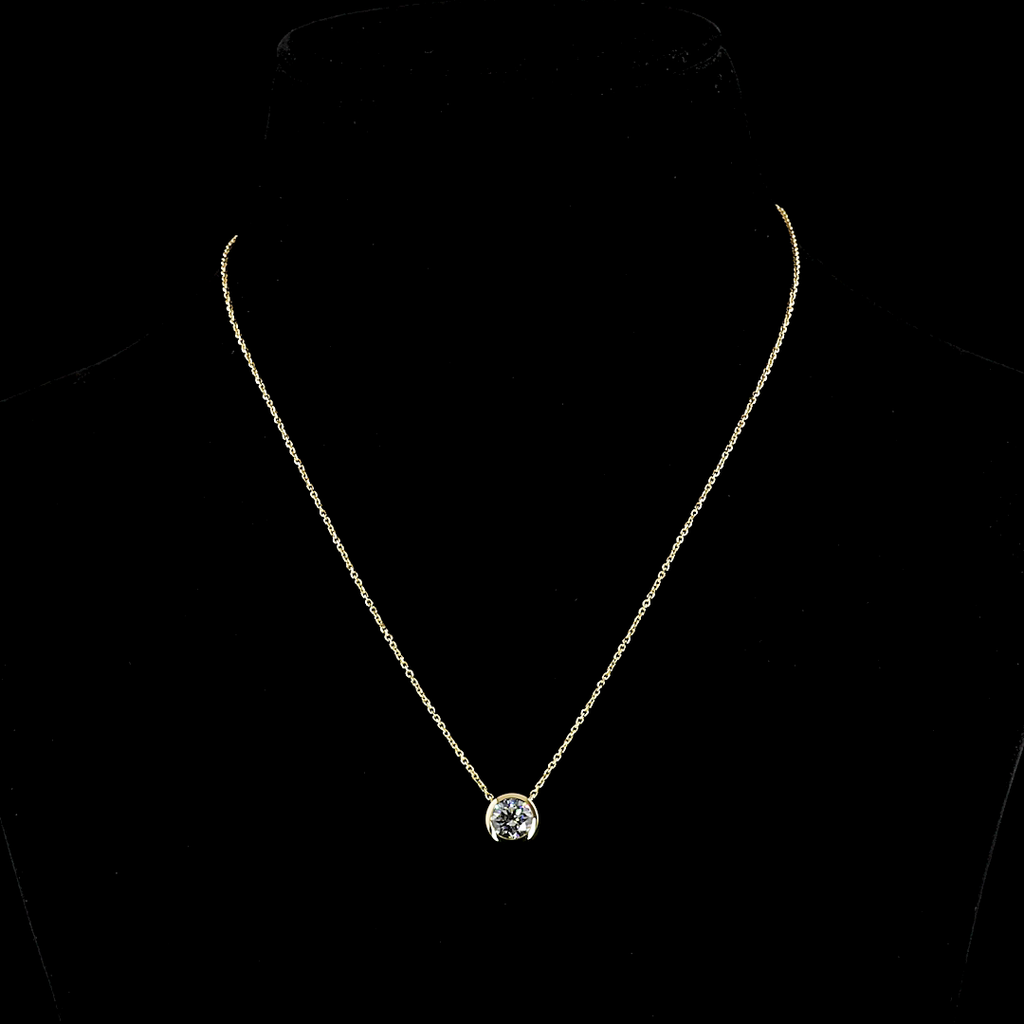 14K Yellow Gold Lab Grown Diamond  Round Bezel Pendant Necklace